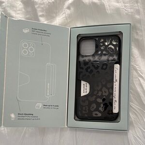 iPhone 11 Pro Max Black Leopard Wallet Phone Case + Privacy Screen Protector